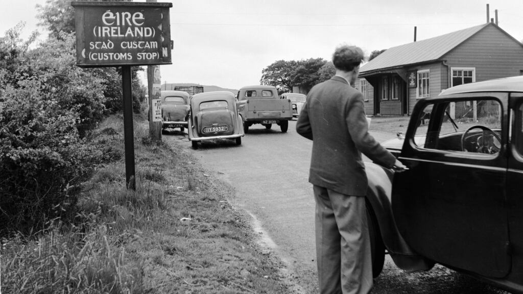 A  customs stop on the road from Belfast to Dublin. “So we are left to picture a vaguely 1950s netherworld of peak-capped inspectors in wooden huts, completely alien to the technology and practice of modern trade and travel.” Photograph: Three Lions/Getty Images
