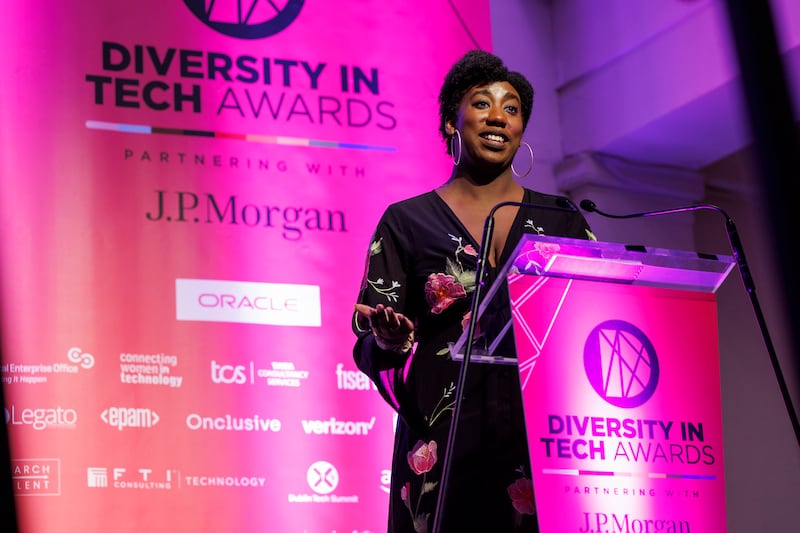 MC of the Diversity in Tech Awards partnering with JP Morgan, Ola Majekodunmi, journalist, commentator, gaeilgeoir & creator