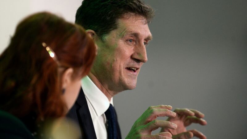 Green Party leader Eamon Ryan speaks to reporters. Photograph: PA