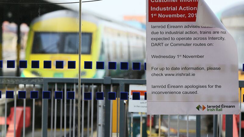 A notice informing customers of industrial action at Heuston Station, Dublin. Photograph: Brian Lawless/PA Wire