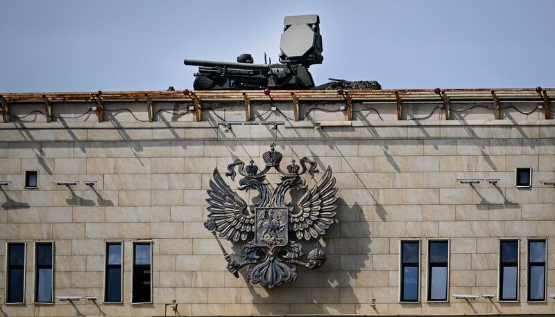 An air defence missile system atop the Russian defence ministry headquarters in Moscow. Photograph: Alexander Nemenov/ AFP/Getty Images