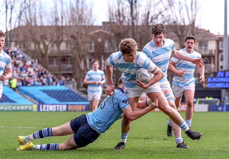 Leinster Rugby Schools Senior Cup Final, RDS Arena, Dublin 17/3/2024
Blackrock College vs St. Michael's College
Blackrock's Charlie Molony is tackled by Ethan Black of St.Michaels
Mandatory Credit ©INPHO/Tom Maher