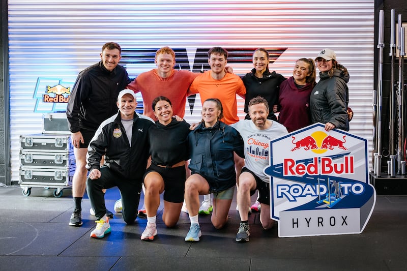 Gordon Manning with his training group for the Hyrox event in Dublin. Photograph: Szymon Lazewski