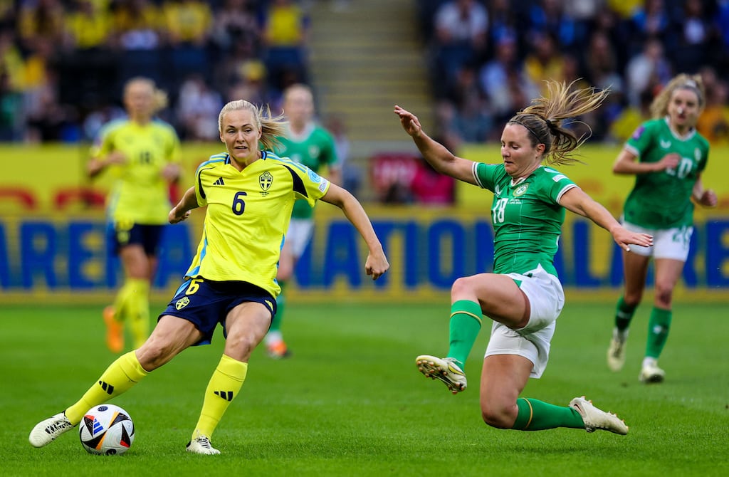 Sweden's Magdalena Eriksson and Ireland's Kyra Carusa. Photograph: Ryan Byrne/Inpho