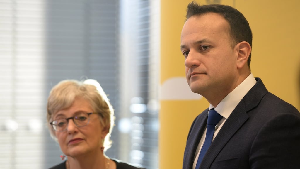 Former minister Katherine Zappone and Tánaiste Leo Varadkar: “It has not been a good week, and the public’s perception of the Government has become quite negative,” says Government Chief Whip Jack Chambers. Photograph: Dara Mac Donaill