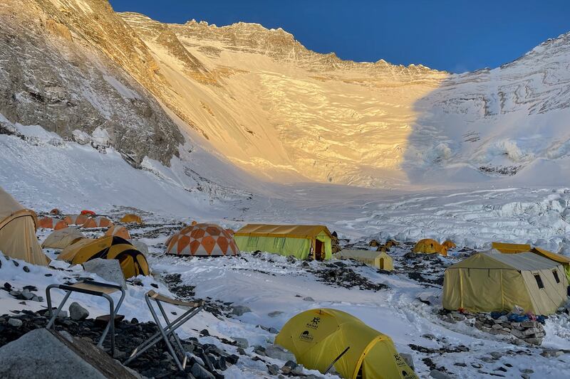 Mountaineer's tents at Camp 2 of Mount Everest. Photograph: Lakpa Sherpa/AFP via Getty Images