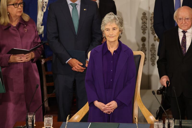 Catherine Connolly at the presidential inauguration ceremony in St Patrick’s Hall, Dublin Castle. Photograph: Dara Mac Dónaill/The Irish Times