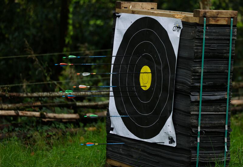 Target practice at the All Ireland Archery Festival 2023 at Fior Bhia Farm in Portlaoise. Photograph: Alan Betson
