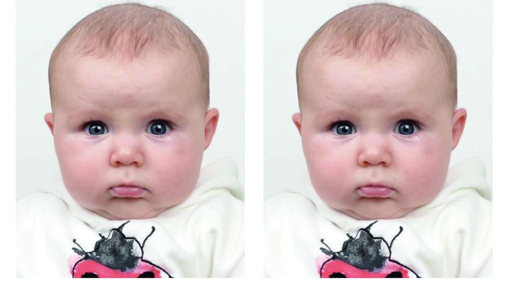 Say cheese! No, don’t: Ruby Harris Pope follows the rules for a baby’s passport photograph: No sleeping, smiling or sobbing. And definitely no drooling.