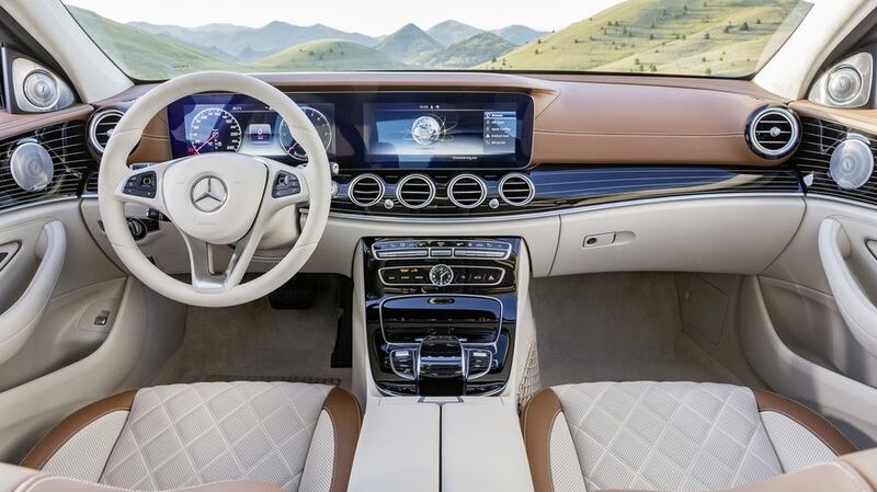 We’ve already seen most of the details of the new E-Class interior, which features an S-Class-like cabin with full-width digital displays on the more expensive models