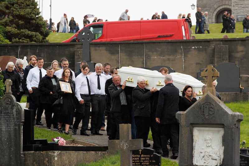 Natalie and Ella McLaughlin are taken to their final resting place. Photograph: Liam McBurney/PA Wire