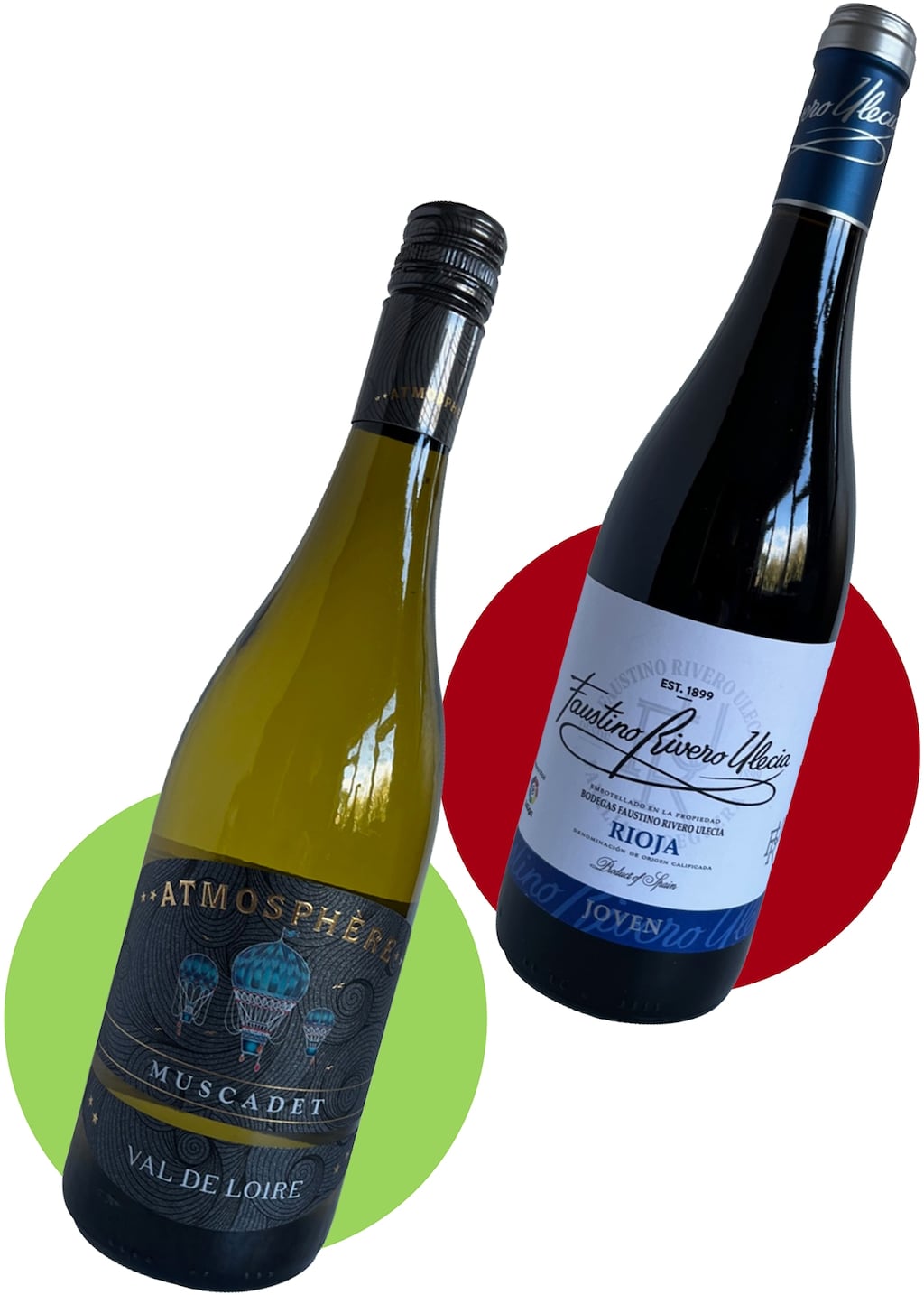 Wines for the Weekend: Atmosphere Muscadet and Faustino Rivero Ulecia Rioja, which cost €9 each at Tesco with a Clubcard