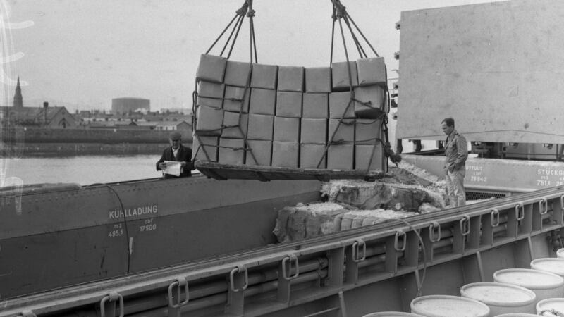 Irish butter being loaded for Germany in 1962. Photograph:  Independent News and Media/Getty Images