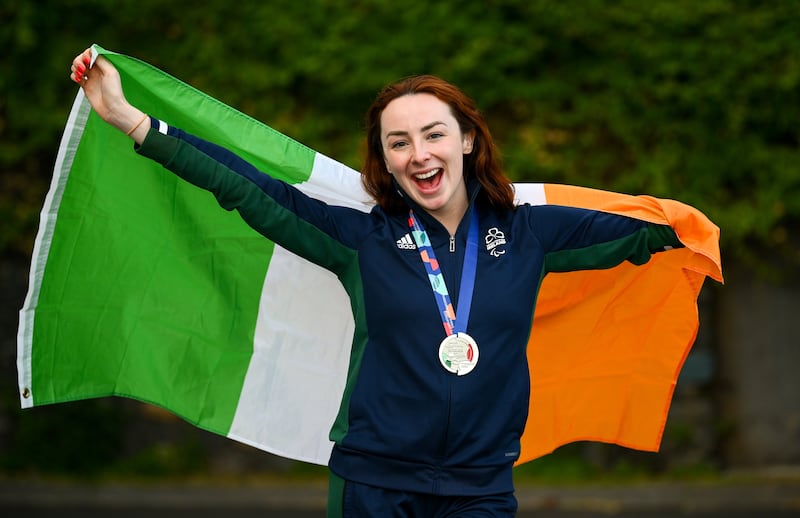 Ellen Keane with her silver medal from the Women's 100m Breaststroke SB8 Final of the Para Swimming European Championships in Funchal, Portugal. Photograph: Ramsey Cardy/Sportsfile