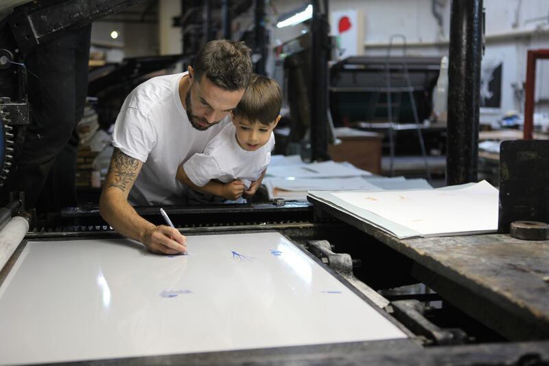 The Fate of Fausto: Oliver Jeffers works on his new book with his son, Harland