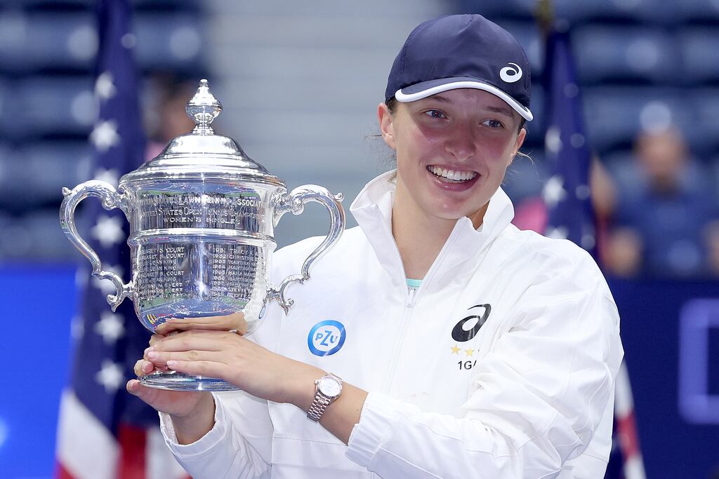 Iga Swiatek celebrates winning the US Open. Photograph: Matthew Stockman/Getty Images
