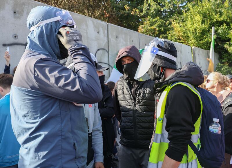 Protesters  at the old Crown Paint plant  in Coolock on Friday. Photograph:  RollingNews.ie