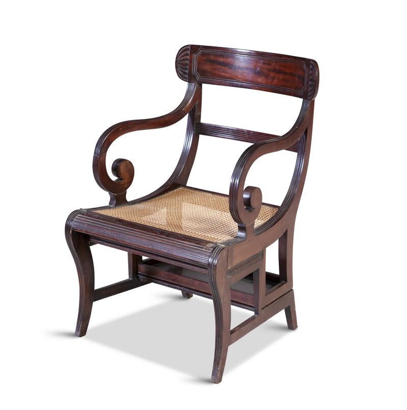 Lot 260: A Regency mahogany metaporphic chair and library steps achieved €2,100 (€1,500-€2,000) through Adam’s