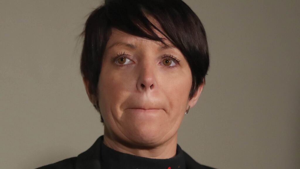 Louise James outside the Lake of Shadows Hotel in Buncrana, Co Donegal after the inquest into the death of five of her family members. Photograph: PA