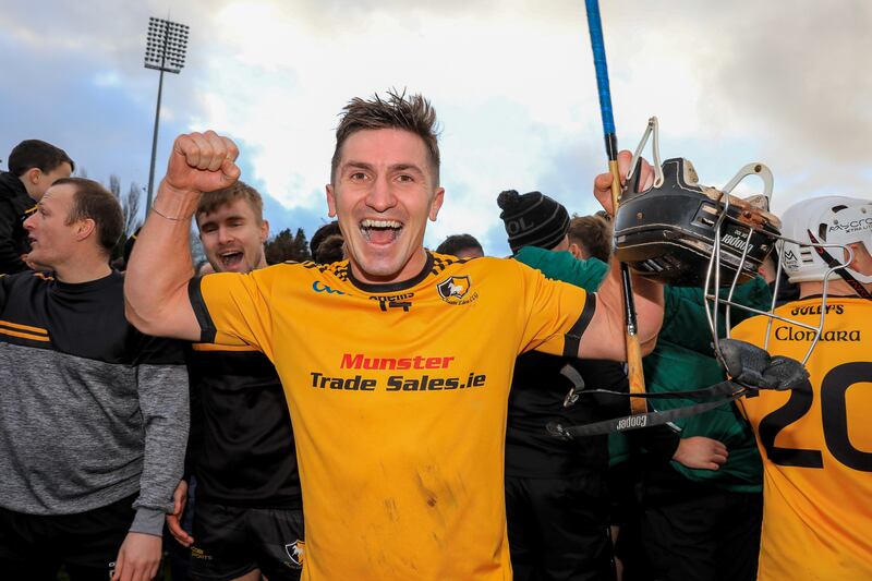 Ian Galvin celebrates Clonara's dramatic win over Kiladangan in Thurles. Photograph: Natasha Barton/Inpho