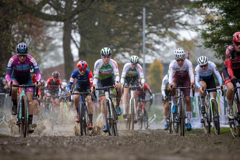 Competitors in the women's elite race at the UCI Cyclocross World Cup.
Photograph: Tom Honan 