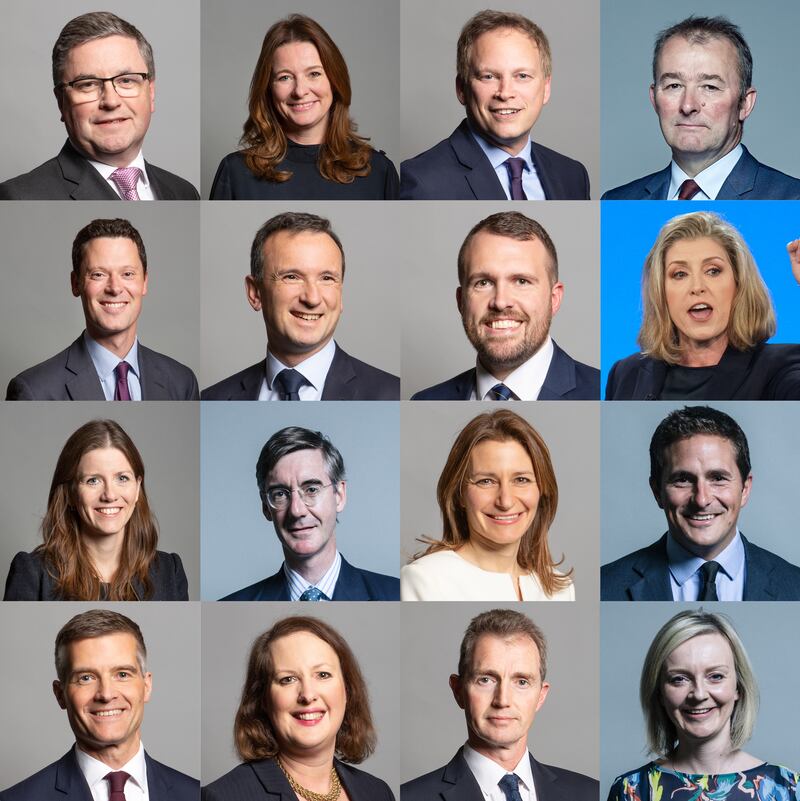 Conservative Party MPs who have lost their seats in the 2024 election, (top row, left to right) former justice secretary Sir Robert Buckland, education secretary Gillian Keegan, former defence secretary Grant Shapps, Chief Whip Simon Hart, (second row, left to right) justice secretary Alex Chalk, former Welsh minister Alun Cairns, deputy chairman Jonathan Gullis, Leader of the House of Commons Penny Mordaunt, (third row, left to right) Michelle Donelan, Sir Jacob Rees Mogg, culture secretary Lucy Frazer, and minister for veterans' affairs Johnny Mercer, (bottom row, left to right) transport secretary Mark Harper, attorney general Victoria Prentis. Welsh secretary David TC Davies, and former prime minister Liz Truss. Danny Lawson/PA and Richard Townshend/David Woolfall/UK Parliament/PA Wire 

