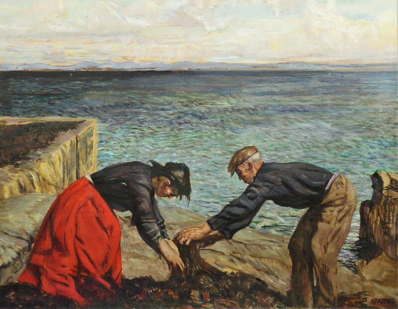 Man and Woman collecting Seaweed, Aran Islands by Seán Keating