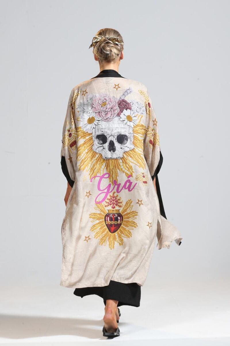 Valentine Parchment Crepe de China embellished cape,  €770, from  Eadach