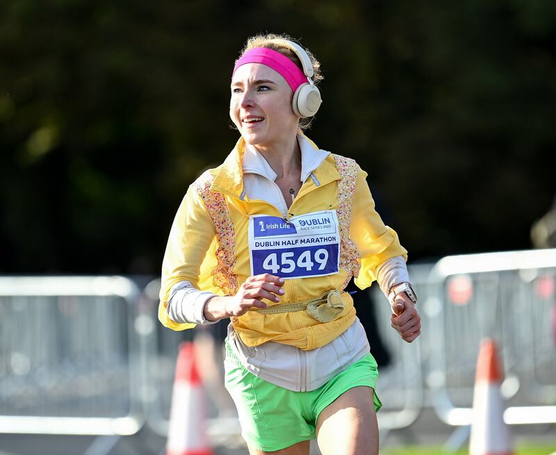 Aoife Cleary, from Wicklow, during the 2023 Irish Life Dublin Half Marathon. Photograph: David Fitzgerald/Sportsfile
