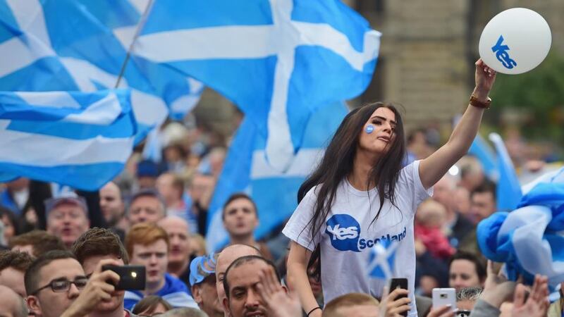 Yes activists gather in George Square on in Glasgow,Scotland. Photograph: Jeff J Mitchell/Getty Images
