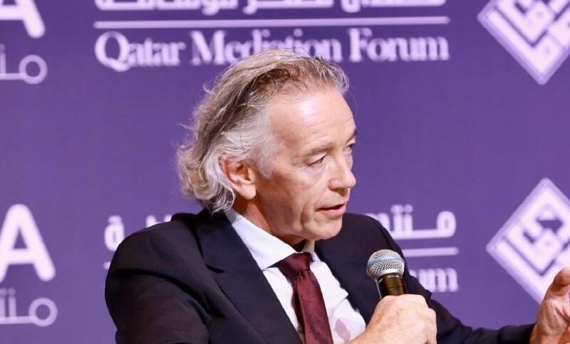 Seán Deely, editor of the Global Mediation Report, speaking last December at the Qatar Mediation Forum
