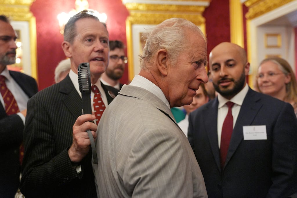 King Charles attends a London Climate Week reception, hosted by the Department for Energy Security and Net Zero, at St James' Palace on Wednesday in London. Photograph: Yui Mok/Pool/Getty Images