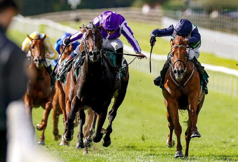 Charlie Bishop onboard Zavateri on the way to winning the Goffs Vincent O'Brien National Stakes at the Curragh Racecourse. Photograph: Laszlo Geczo/Inpho