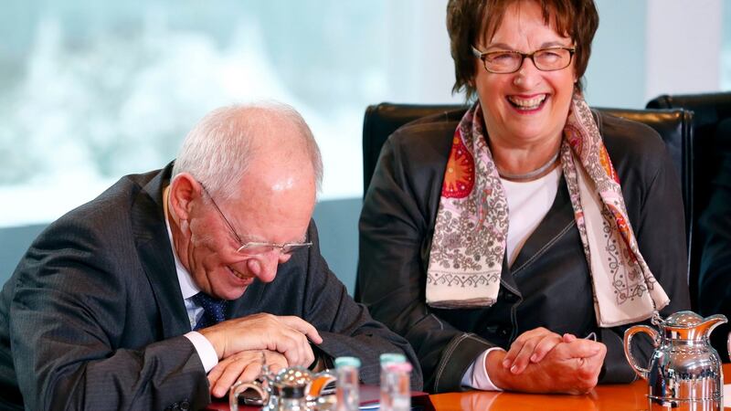 What’s so funny?: German finance minister Wolfgang Schäuble and  economy minister Brigitte Zypries having a laugh. Photograph: Reuters/Fabrizio Bensch