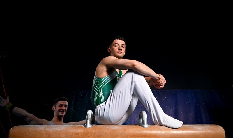 Gymnast Rhys McClenaghan working the pommel is on everyone’s list of probable medals. Photograph: Ramsey Cardy/Sportsfile 