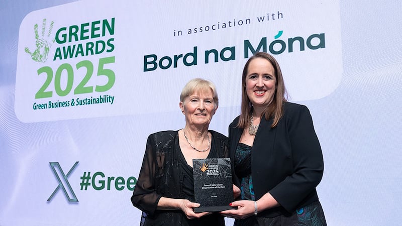 Terri Morrissey, CEO, awards judging coordinator, presents green public sector organisation of the year to Nicola Woods , An Post.