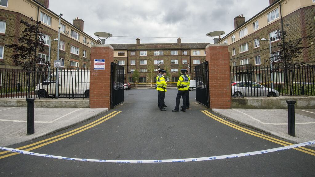 The scene at Avondale House on Cumberland Street in Dublin 1 after the fatal shooting of Gareth Hutch. Photograph: Brenda Fitzsimons