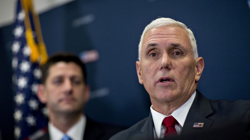 US vice-president-elect Mike Pence speaks   after a House Republican conference meeting on Capitol Hill in Washington, DC. Photograph: Andrew Harrer/Bloomberg