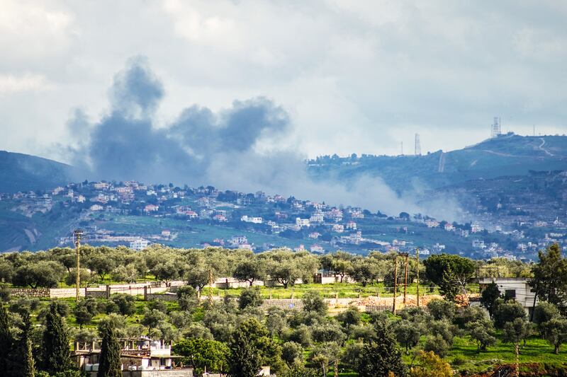 Smoke rises from the area of Houla caused by Israeli military activities as seen from the southern Lebanese city of Nabatieh on April 7th, 2026. Photograph: Abbas Fakih / AFP via Getty Images