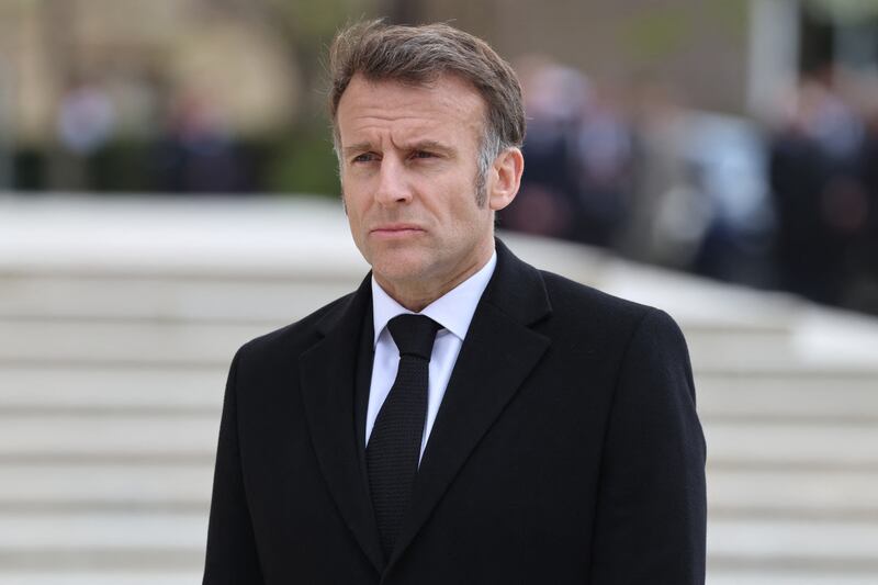 France's president Emmanuel Macron follows the coffin at the end of a national tribute to former French prime minister Lionel Jospin at the Hotel des Invalides in Paris on March 26th. Photograph: Ludovic Marin/Pol/AFP via Getty