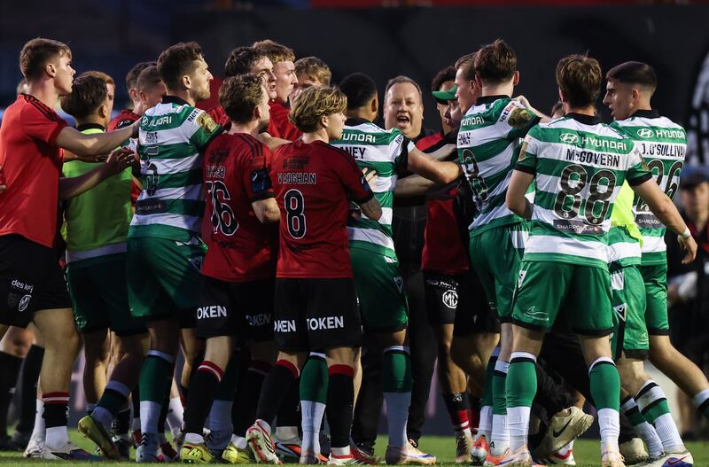 Tempers flared between both sides after the final whistle. Photograph: Tom Maher/Inpho