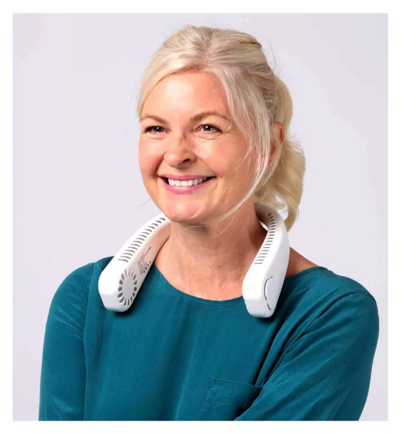 Boots wearable neck fan can run for up to three hours and is rechargeable