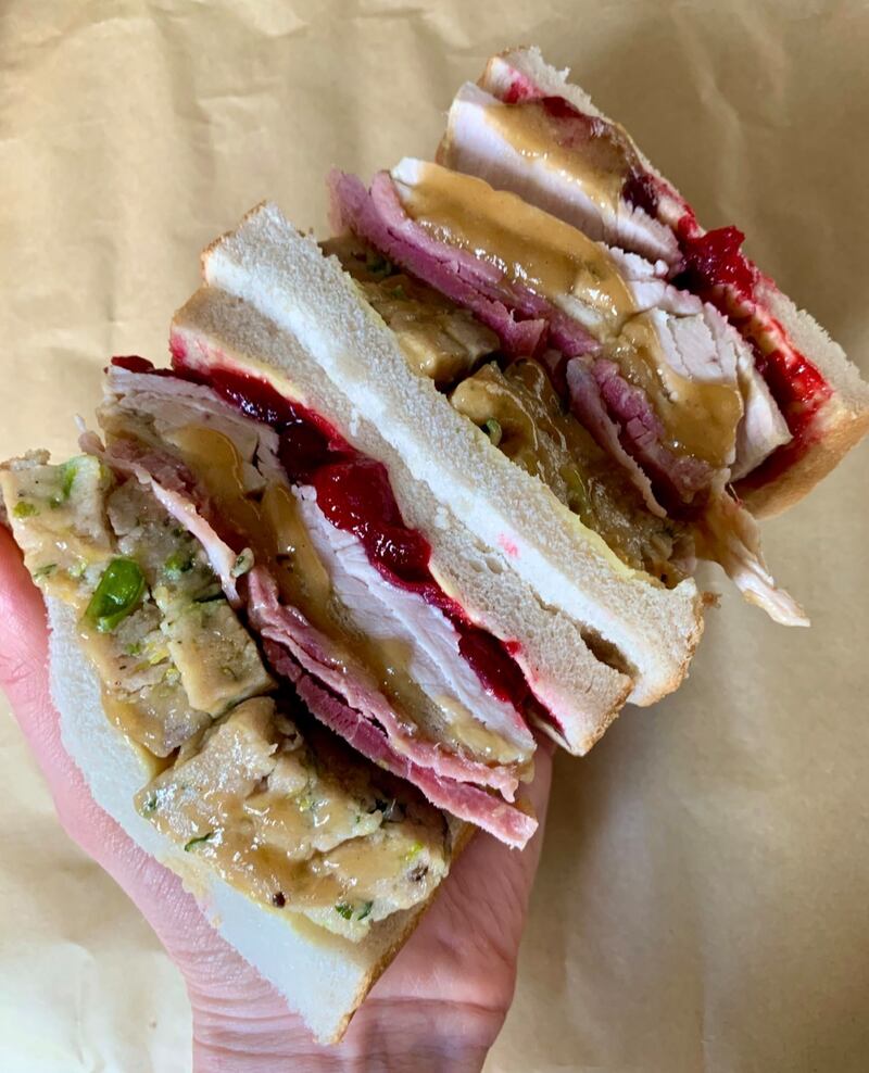 Jen Fox's secret to the perfect Christmas sambo: 'a third slice of crustless bread soaked completely through in piping hot turkey gravy'