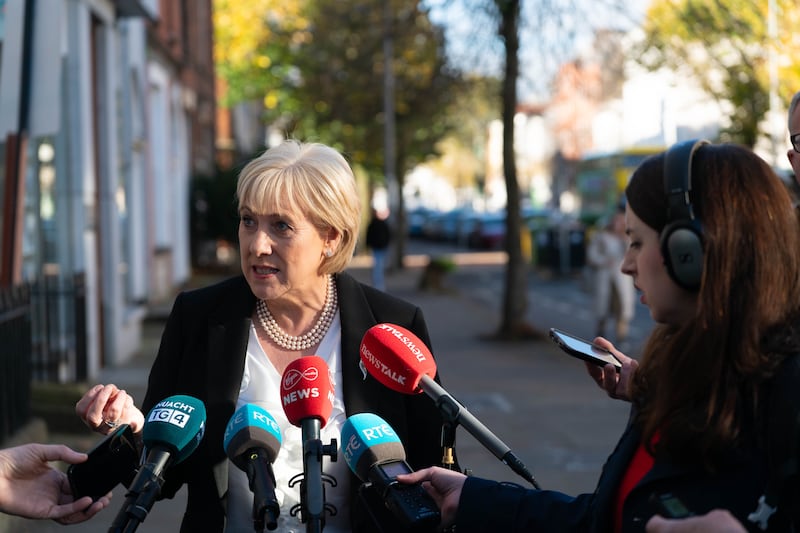 Fine Gael's Heather Humphreys speaks to the media during campaigning in Co Cork. Photograph: Noel Sweeney/PA Wire