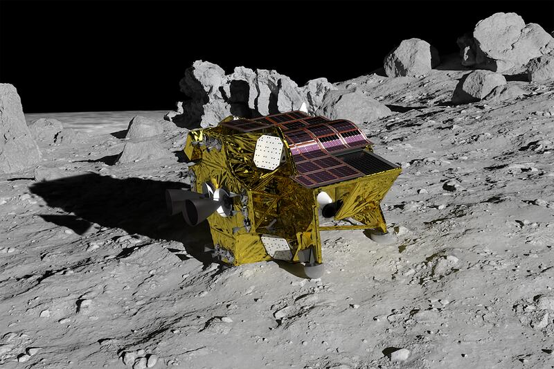 An artist’s concept of Japan's SLIM (Smart Lander for Investigating the Moon) on the surface of the moon. Photograph: JAXA via New York Times
                      