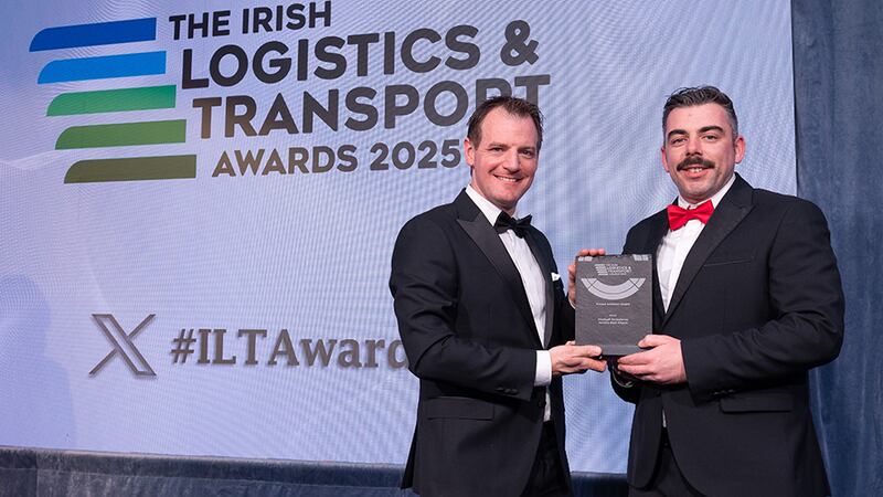Seamus Kavanagh, awards judge, presents the future achiever award to Jerome Paul Gibson, Medicall Ambulance.