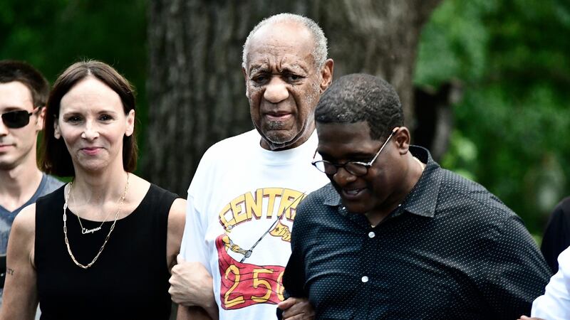 Bill Cosby address the media after his release from prison on Wednesday. Photograph:  Bastiaan Slabbers/EPA