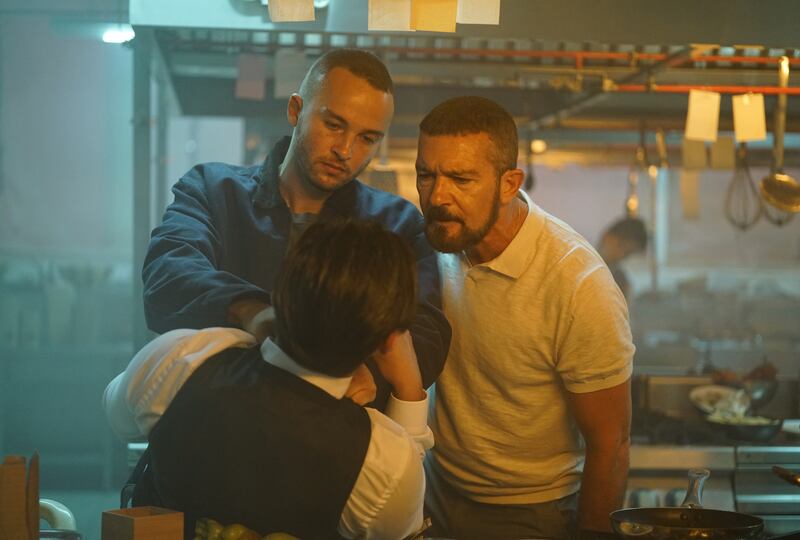 The Enforcer: Mojean Aria as Stray and Antonio Banderas as Cuda. Photograph: PA 