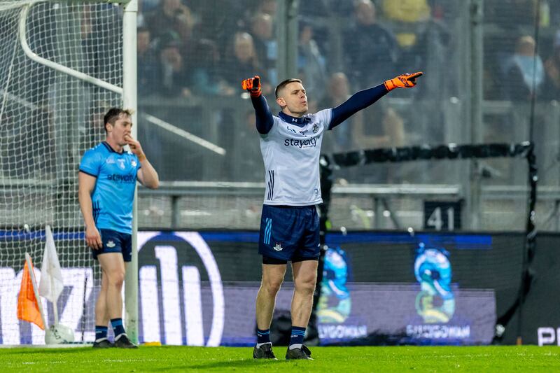 Dublin goalkeeper Stephen Cluxton gives instructions to team-mates during the Allianz Football League Division One game against Galway at Croke Park. Photograph: Morgan Treacy/Inpho
