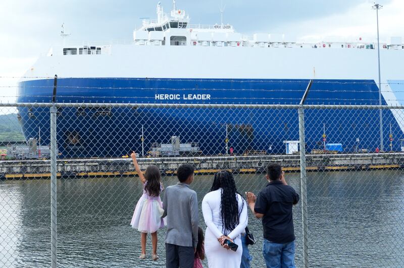 The Bahamas-flagged Heroic Leader navigates the Panama Canal, Panama, on January 20th, 2025. Photograph: Arnulfo Franco/AFP/Getty 